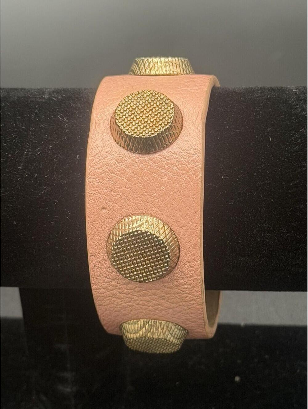 🌸✨ Pink Leather Studded Cuff Bracelet Gold Tone Statement ✨🌸